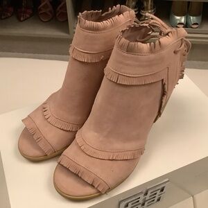 Blush suede Booties with open toe. Size 6.5 NEW